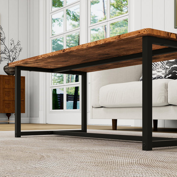 Rectangular Coffee Table with Metal Frame and Wood Top