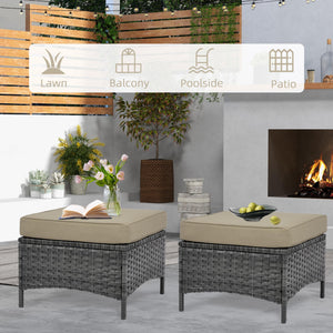 Set of 2 Outdoor Patio Ottomans with Cushions