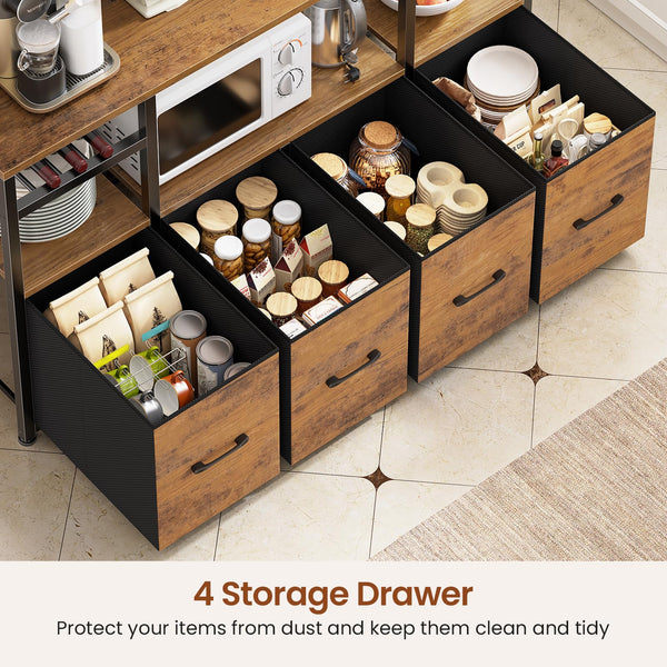 Baker's Rack with Power Outlets, LED Light & Storage Cabinet