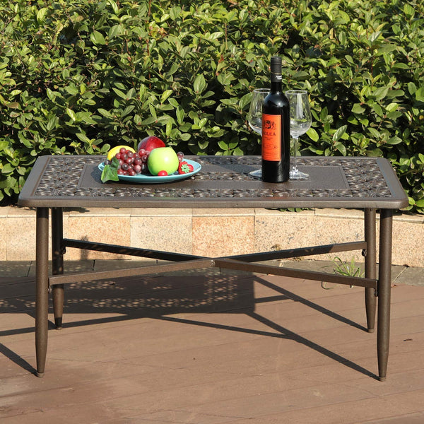 Cast Aluminum Outdoor Patio Coffee Table – Rectangle, 38.6"L x 23"W x 18.9"H