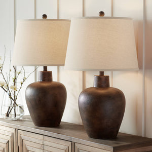 Dark Terra Cotta Farmhouse Table Lamps Set of 2