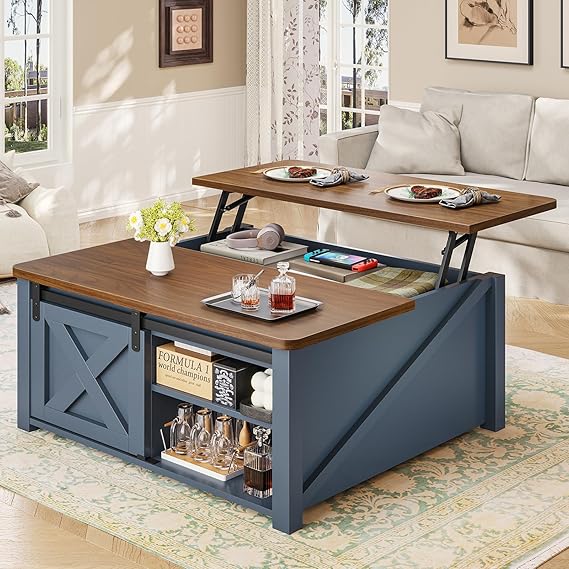 Lift Top Coffee Table with Hidden Storage and Adjustable Shelves