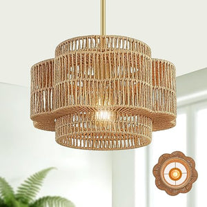 Petal-Shaped Boho Rattan Chandelier – Handwoven Pendant Light