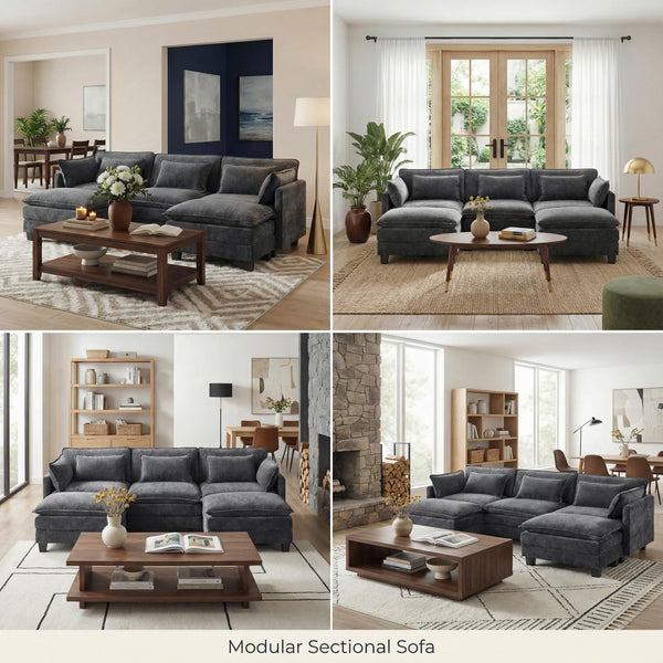 U-Shaped Modular Sectional Sofa – 5-Seat Chenille Cloud Couch with Ottomans