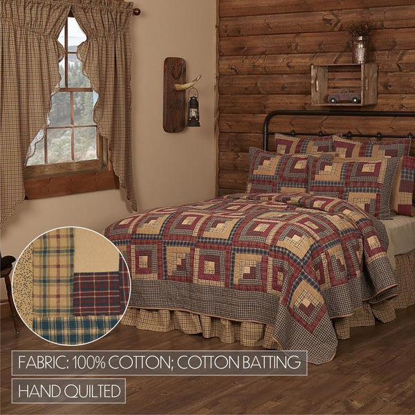Rustic Log Cabin Patchwork Quilt Set – 3-Piece Cotton Bedding