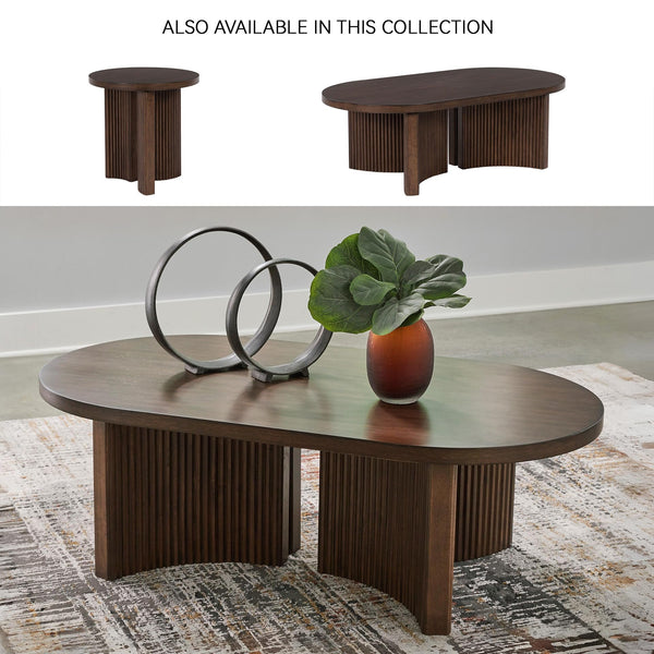 Mid-Century Modern Coffee Table with Reeded Double Pedestal Base | Dark Brown