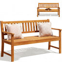 Acacia Wood Outdoor Bench with Pull-Out Center Table