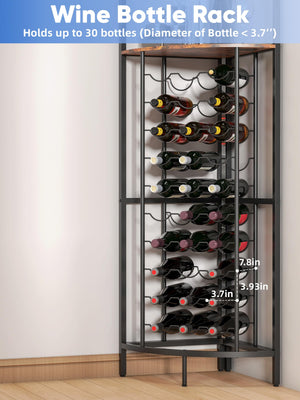 Corner Wine Rack with LED Strip Light & Glass Holder — 30 Bottle, 3-Tier, Brown