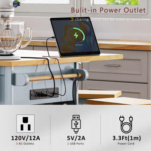 Rolling Kitchen Island with Drop Leaf & Power Outlet
