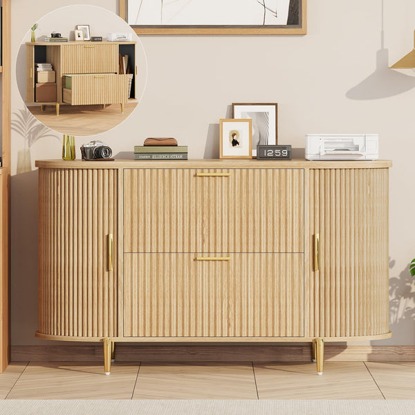 2-Drawer Filing Cabinet with Sliding Door Storage