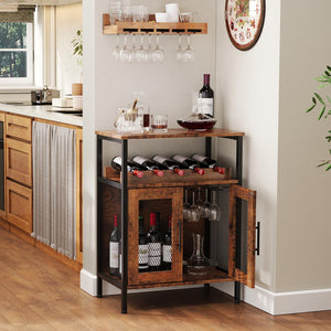 Wine Bar Cabinet with Glass Holder & Mesh Door