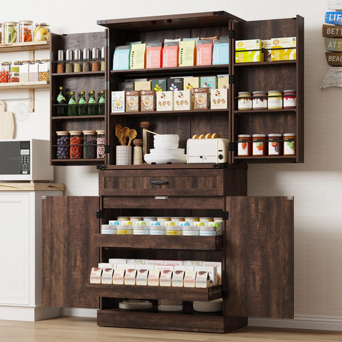 71" Tall Farmhouse Kitchen Pantry Cabinet with Drawers & Barn Doors