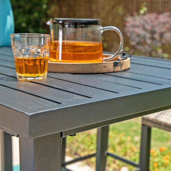 Outdoor Bar Table – Metal Counter Height with Wood Grain Top