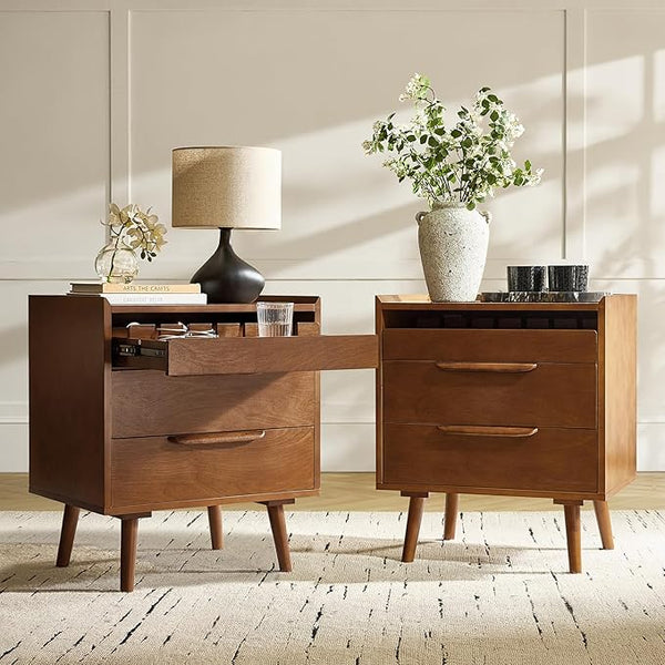 Mid-Century End Table with Charging Station