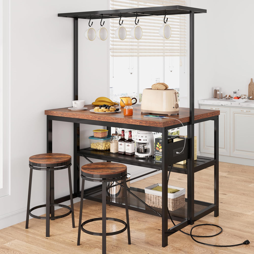 Kitchen Island with Power Outlets & Baker's Rack