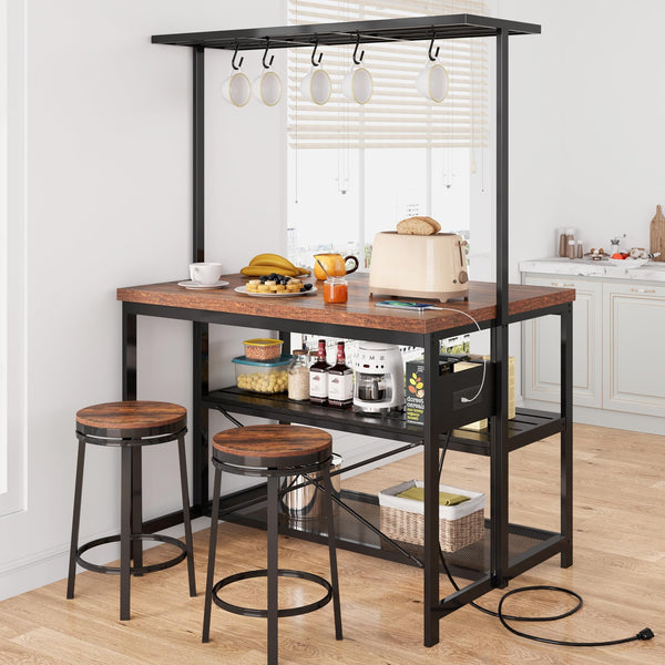 Kitchen Island with Power Outlets & Baker's Rack