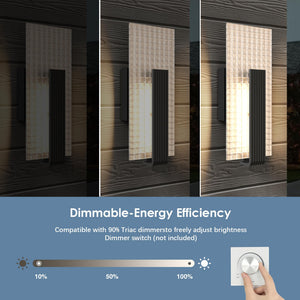 Modern Dimmable LED Wall Sconce Set of 2 – Frosted Glass, Black, 12W, 3000K