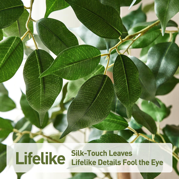 Artificial Ficus Tree Indoor with Wood Trunk & Silk Leaves — 6ft, 7ft, 8ft