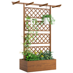 Raised Garden Bed with Trellis and Pergola Roof – Fir Wood Planter Box