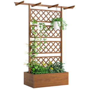 Raised Garden Bed with Trellis and Pergola Roof – Fir Wood Planter Box