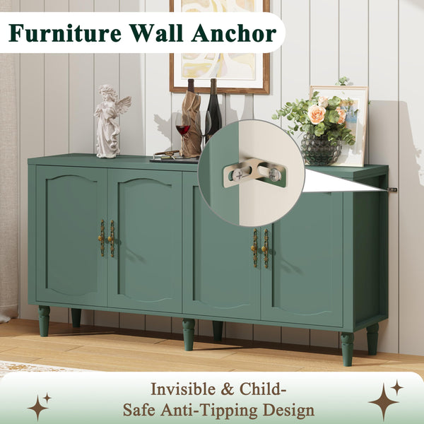 63" Wood Sideboard Buffet Cabinet with Adjustable Shelves – Forest Green