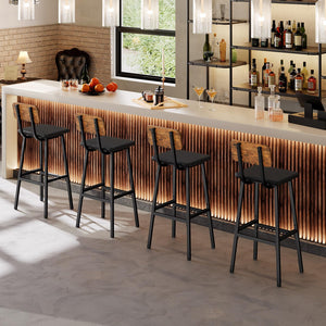 Bar Stools Set of 2 – PU Upholstered with Backrest & Footrest, Rustic Brown & Black