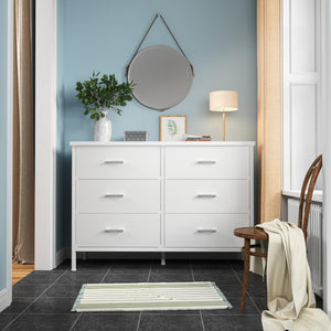 6-Drawer Fabric Dresser with Faux Leather Front & Wood Top