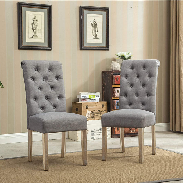 Tufted Parsons Dining Chair Set of 2 – Upholstered High-Back Wood Frame