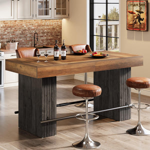 62.2" Industrial Counter Height Bar Table with Metal Footrest