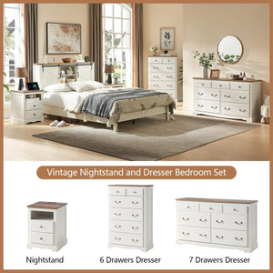 Farmhouse 3-Piece Bedroom Set – 7-Drawer Dresser & 2 Nightstands with Charging Station