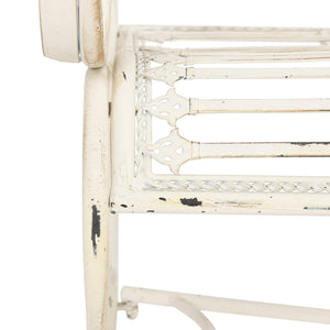 Outdoor Iron Garden Bench – Antique White Scrollwork