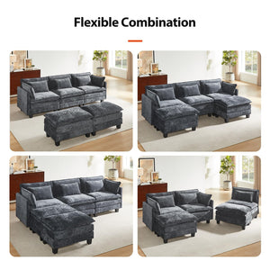 U-Shaped Modular Sectional Sofa with Ottomans & Throw Pillows