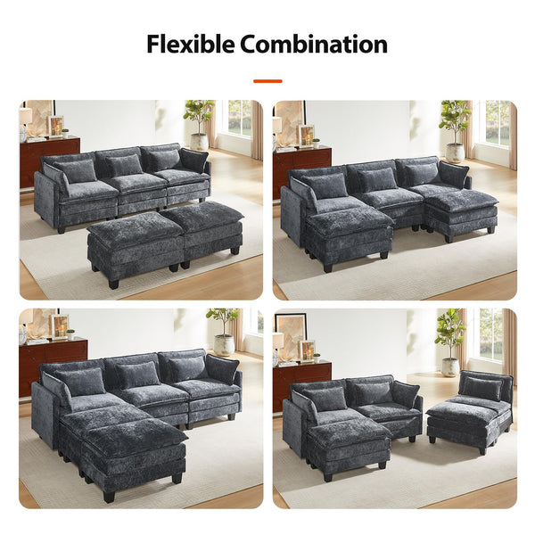 U-Shaped Modular Sectional Sofa with Ottomans & Throw Pillows