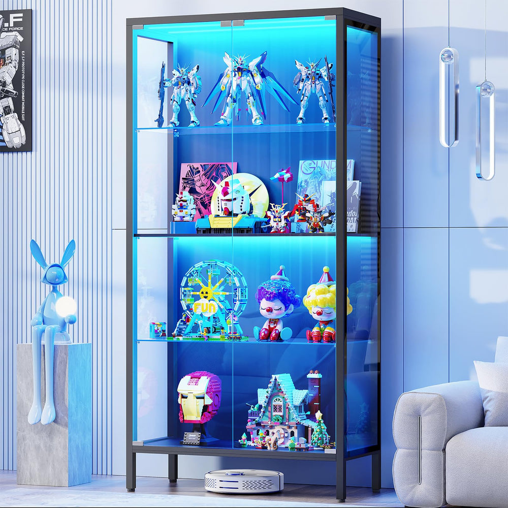 4-Tier Glass Display Cabinet with LED Lights & Motion Sensor