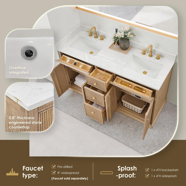 60-Inch Double Sink Bathroom Vanity with Ceramic Countertop