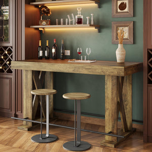 63-Inch Industrial Bar Table with Metal Footrest