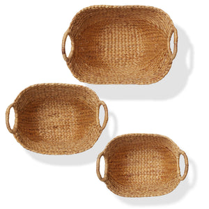 Set of 3 Woven Water Hyacinth Storage Baskets with Handles