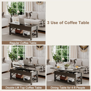 Lift Top Coffee Table with Storage | Convertible to Dining Table | Modern Black