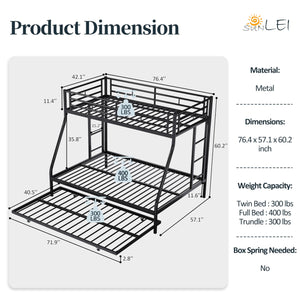 Twin Over Full Metal Loft Bunk Bed with Desk and Dual Ladders