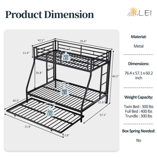 Twin Over Full Metal Loft Bunk Bed with Desk and Dual Ladders