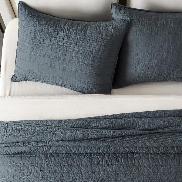 Cotton Quilt Set with Pillow Shams – Modern Stripe Coverlet