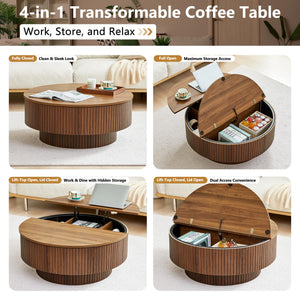 Round Coffee Table with Lift-Top & Flip-Top Storage