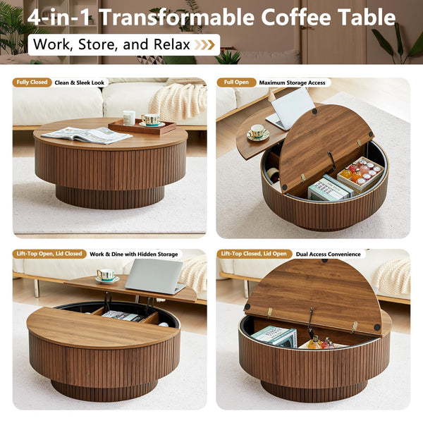 Round Coffee Table with Lift-Top & Flip-Top Storage
