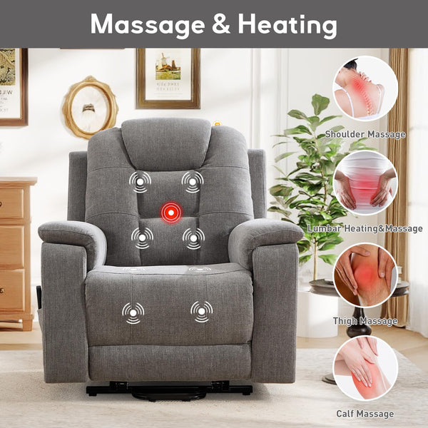 3-Motor Power Lift Recliner Chair with Massage, Heat & Lay Flat
