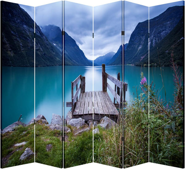 6-Panel Foldable Canvas Room Divider with Wood Frame