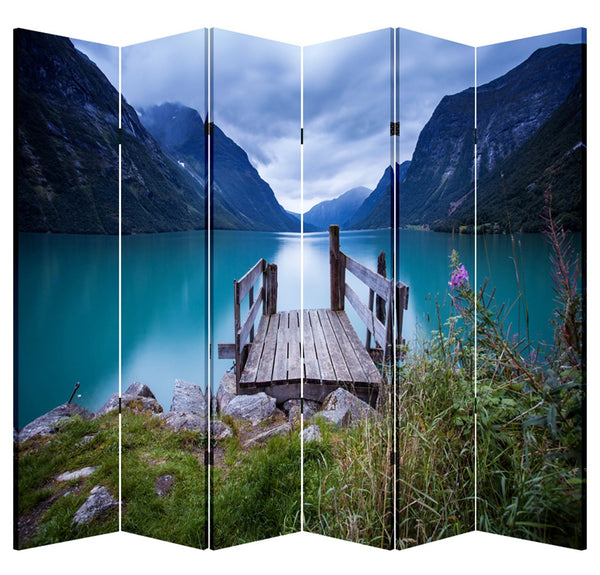 6-Panel Foldable Canvas Room Divider with Wood Frame