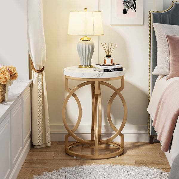 Round End Table with Faux Marble Top
