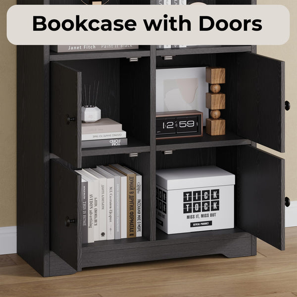 Tall Bookcase with Doors & Storage Shelves