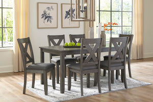 7-Piece Rustic Dining Set – Rectangular Table & 6 X-Back Upholstered Chairs