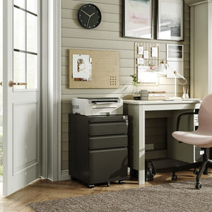 3-Drawer Mobile File Cabinet with Lock